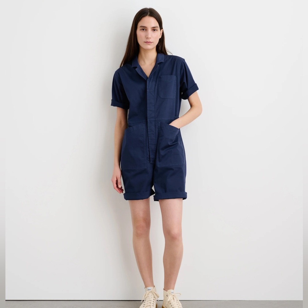 Alex Mill Standard Short Jumpsuit in Linen - Navy Night